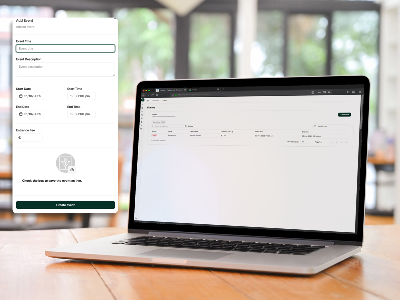 Plan Out app interface showing restaurant tables